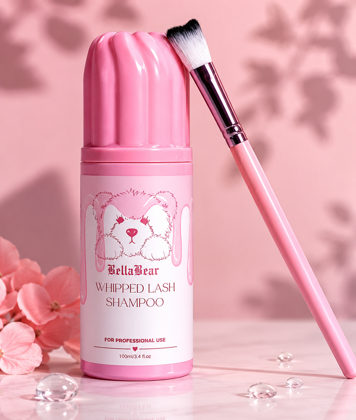 BellaBear Whipped Lash Shampoo with pink brush